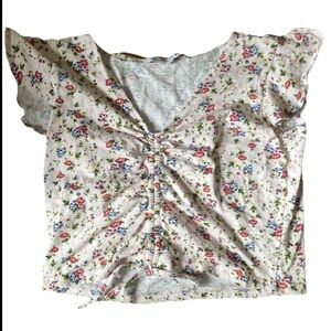 Celebrity Pink Crop Top Women's Small Floral Rushed Front Cap - Y2K Style EUC